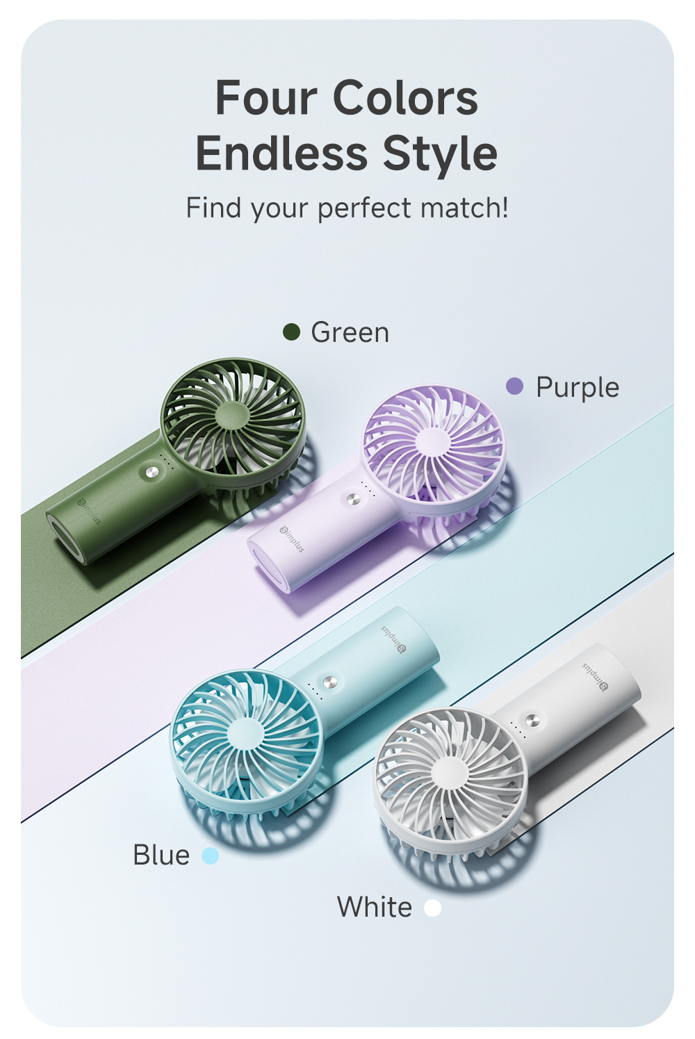 Simplus Mini Fan Rechargeable Fan 3 Speeds Type-C Charging Strong Wind ...