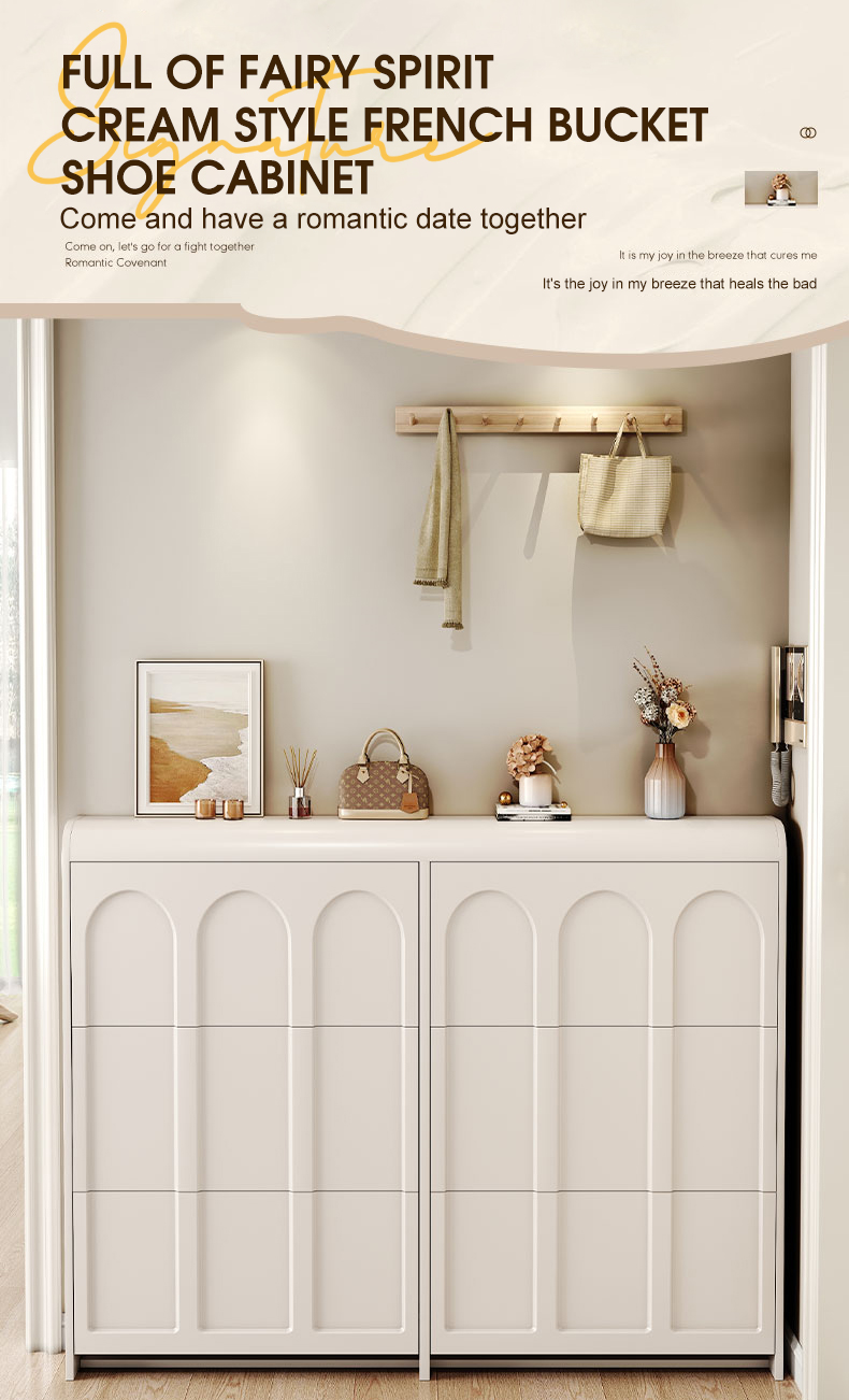 Cream White Shoe Cabinet Wooden Shoe Rack Organizer 3 Layer Tipping ...