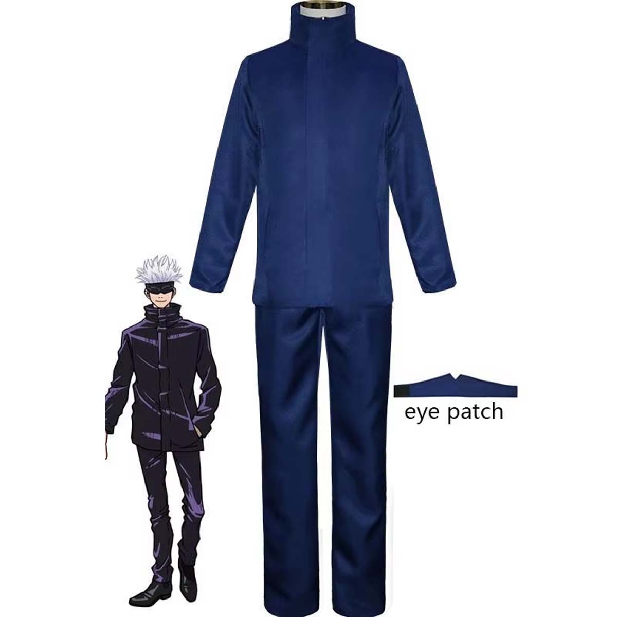 120-XXL Black / Blue Gojo Satoru Cosplay Costume Eye Patch Wigs Glasses ...