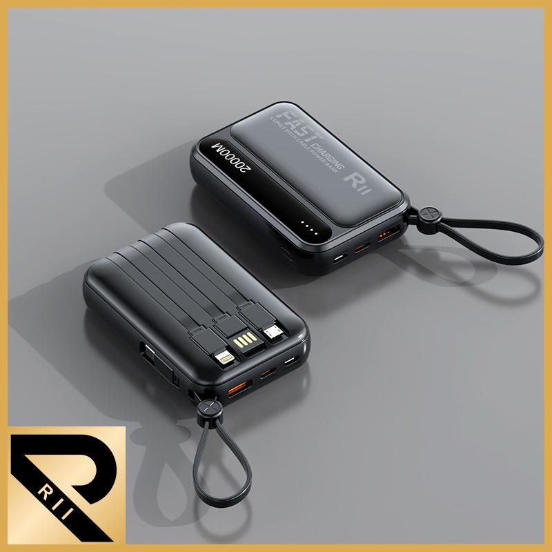 RII New R08 20000mah Portable Powerbank with 4 Cables Fast Charging ...