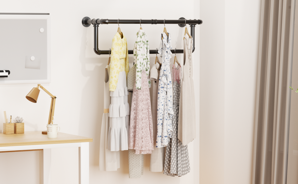 Industrial Clothes Rack Wall-mounted Clothes Hanging Rack Heavy Duty ...