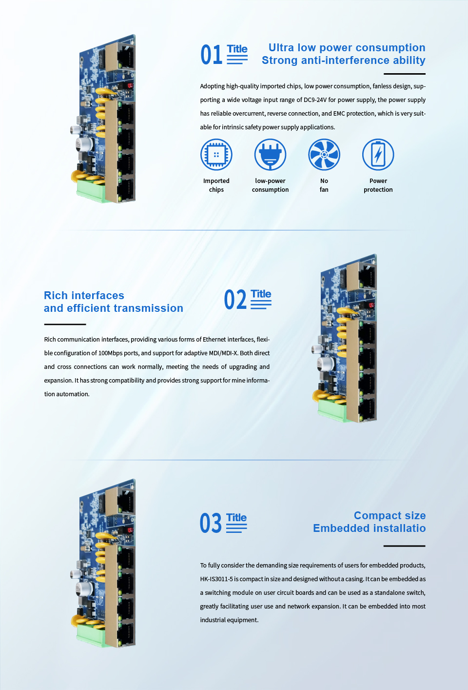 HICOMDATA Industrial-Grade 100Mbps 5-Port Ethernet Switch PCBA (1x9 ...