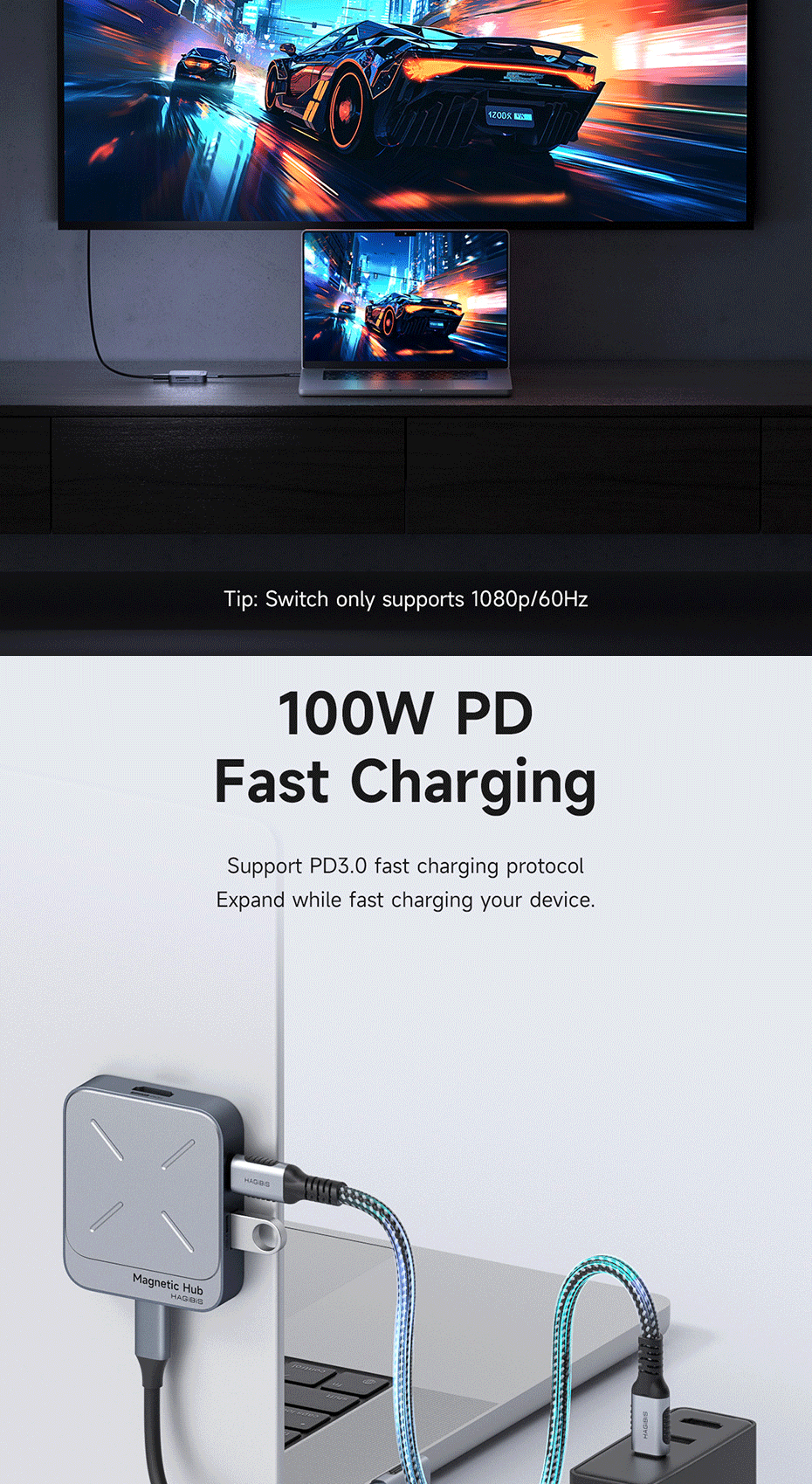 Hagibis 7 in 1 Magnetic USB C Hub Type-C Multiport Adapter Docking ...