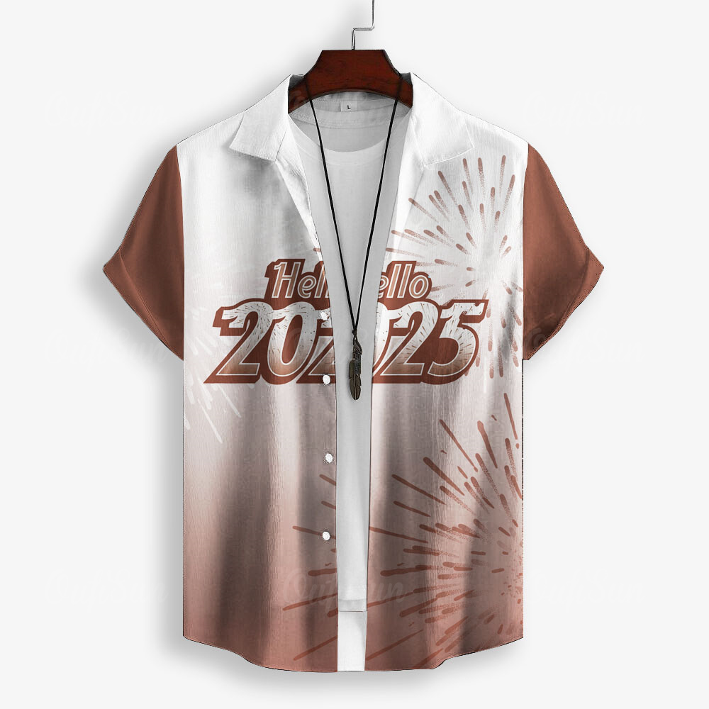 2025 New Year Shirt Men's Retro Casual Shirt 3D Bohemian Print Short