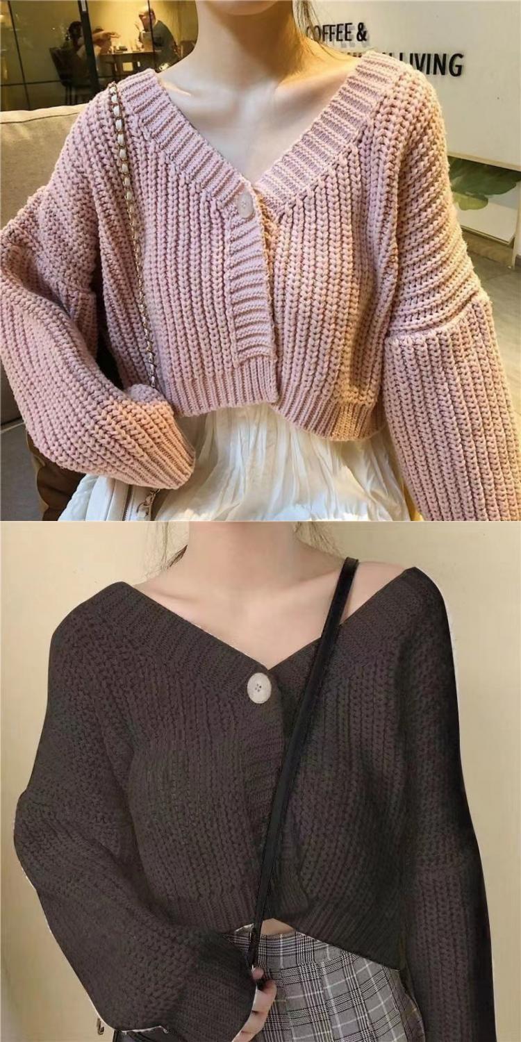 All-match V-neck Long-sleeved Knitted Cardigan