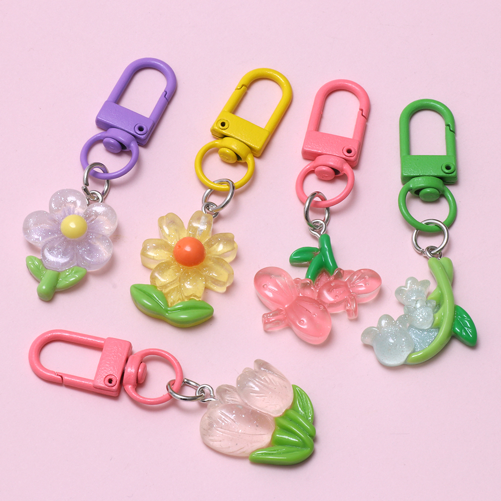 1pcs transparent flower Resin Keychains Trinkets Phone Pendant bag Key ...