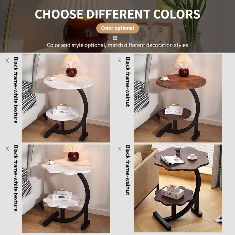 Side Table Bedroom Double Layer Wood Coffee Table Bedside Table Sofa ...