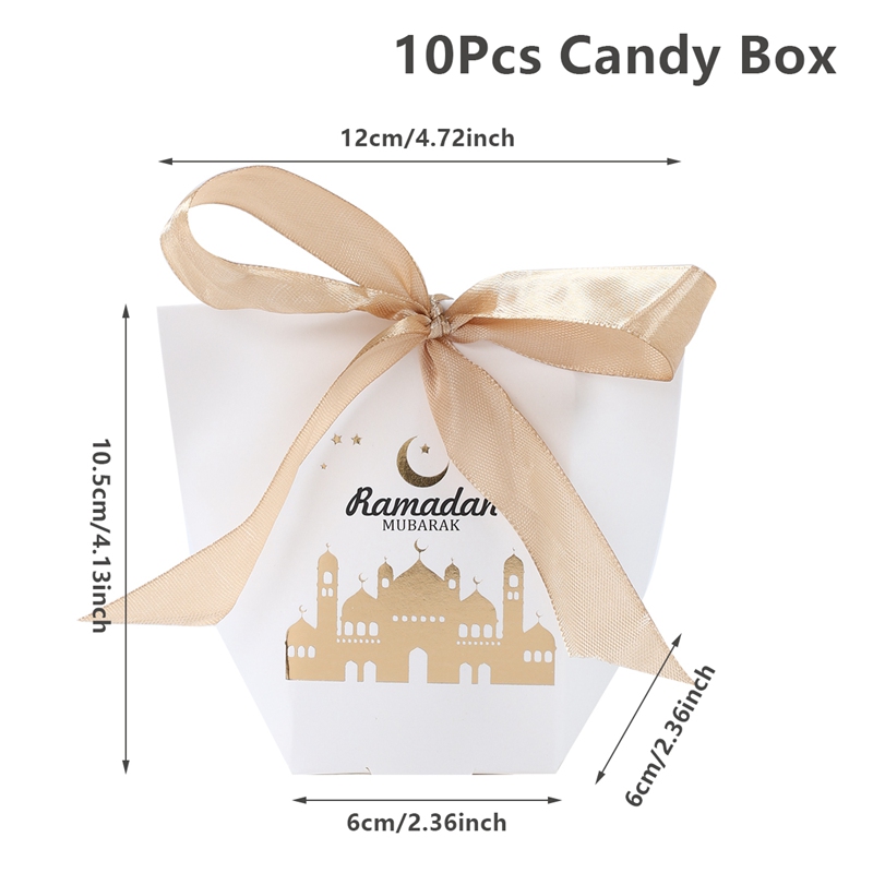 10pcs Eid Mubarak Ramadan Castle Candy Box White Gold Present Packaging ...
