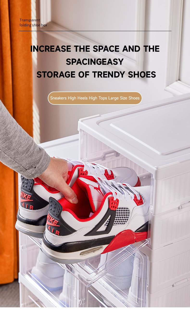 Geleby Foldable Shoe Box Organizer Installation-Free Transparent Shoe ...