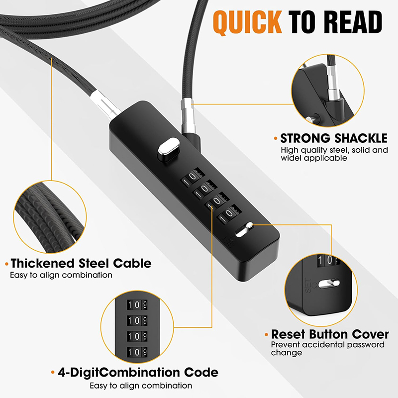 KIPRUN Cable Locks with Combination, 4-Digit Steel Rope Locks with ...