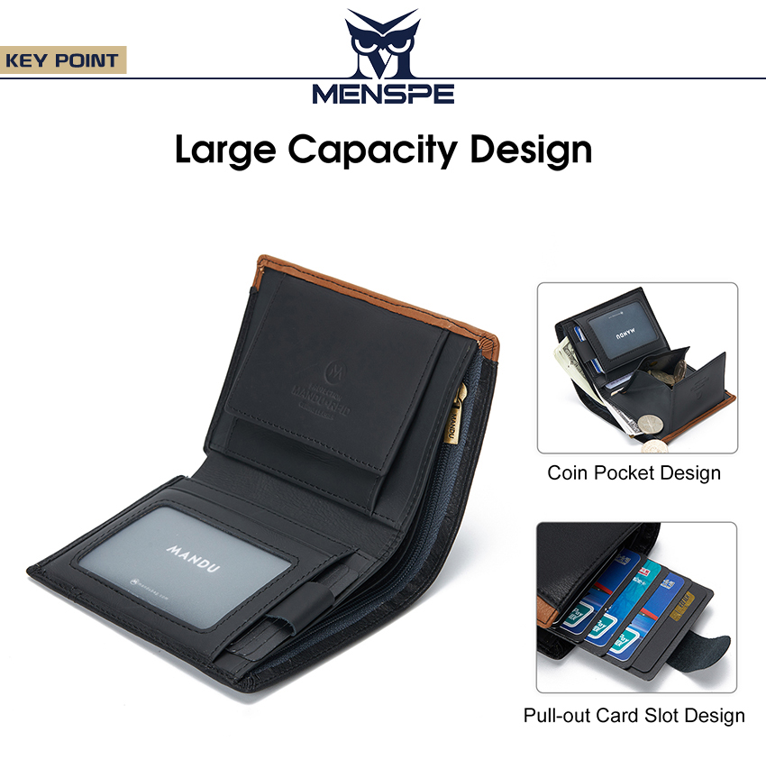 MENSPE Men Short Wallet Drawable Card Slot Design RFID Block Wallet ...