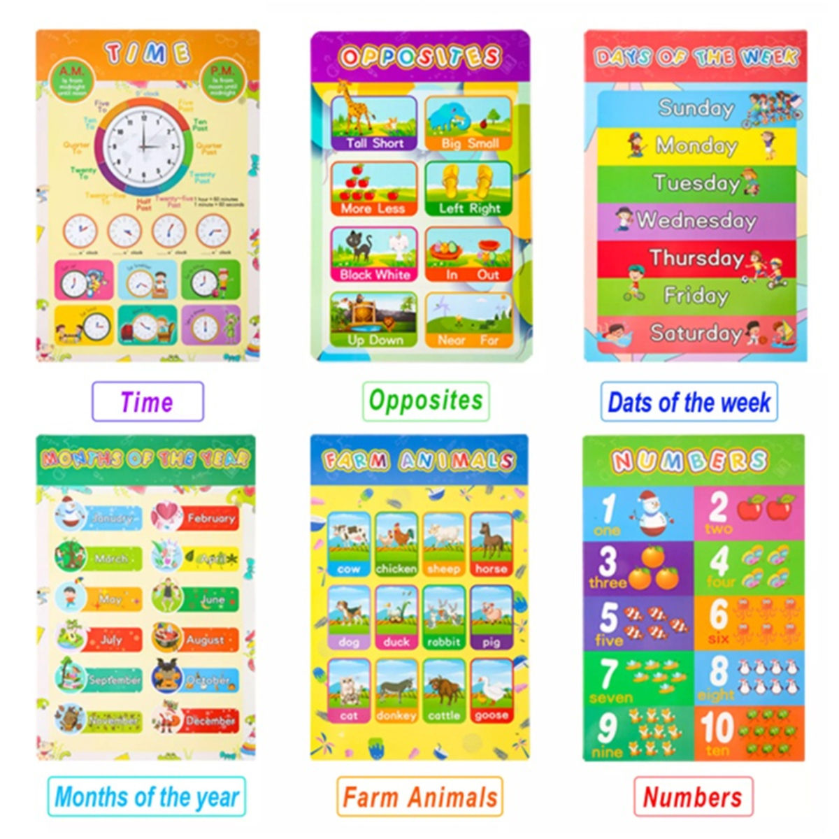 10/12/16 Pcs Chart For Kid Educational Set Wall Colors Numbers Alphabet