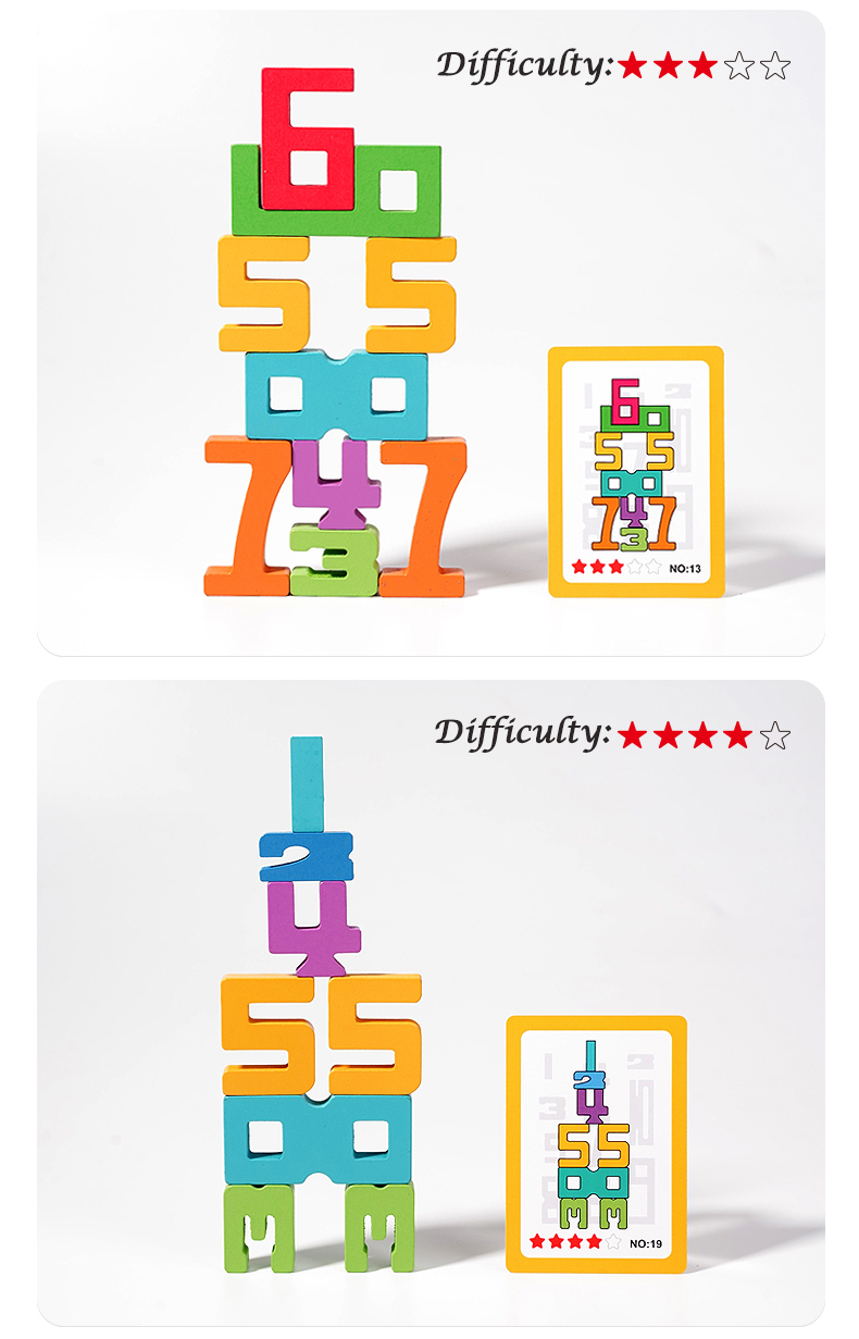 Montessori Math Toys Wooden Number Stacking Building Blocks Digital ...