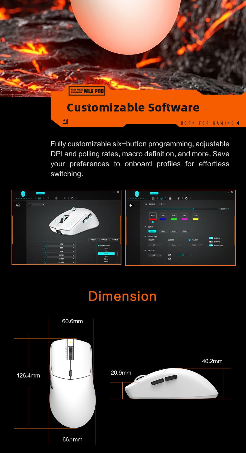 Thunderobot ML6 Pro Gaming Mouse PAW3395 1000Hz Polling Rate 57g Ultra ...