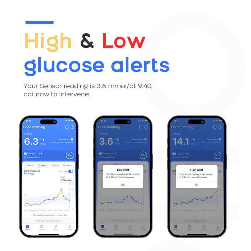 Ottai Blood Glucose Meter 3Sets 24h Real-time Continuous Glucose ...