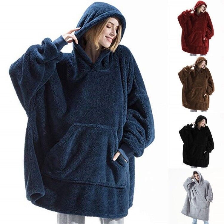 Oversized Hooded Blanket Sweatshirt Double-sided Fleece Wearable