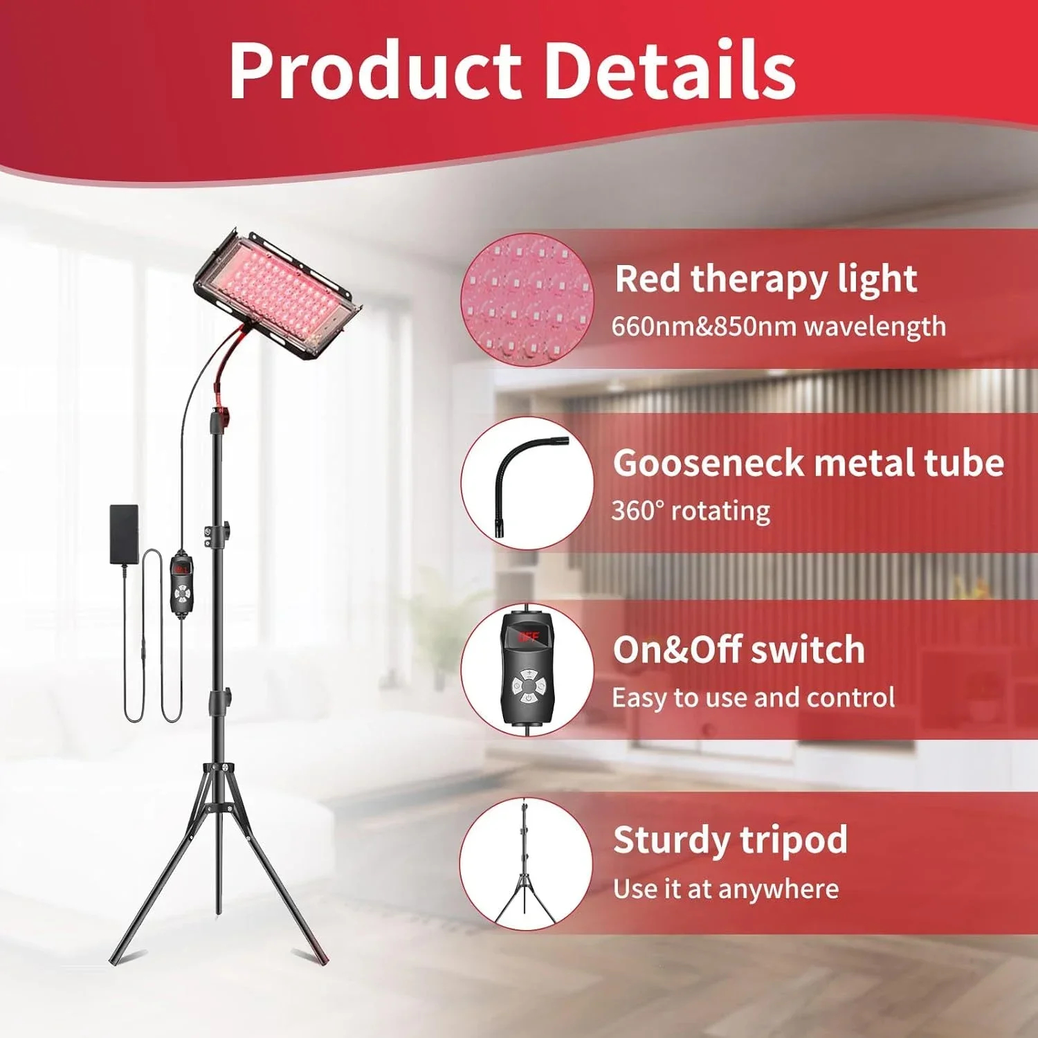 100W Red Light Therapy Lamp Infrared Light Therapy with Stand 660nm ...