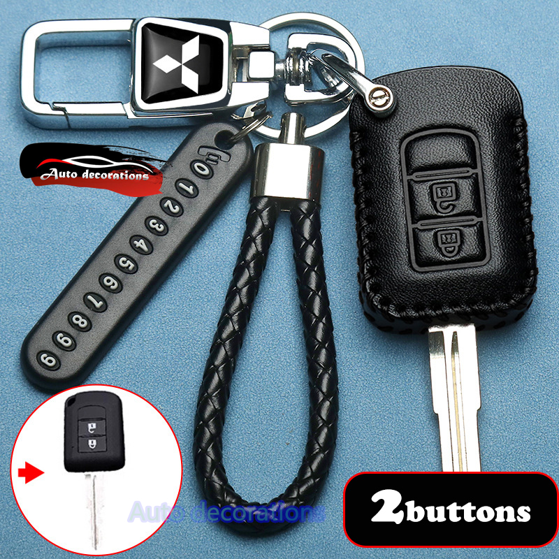 2buttons 】 Mitsubishi leather keychain For Mitsubishi Montero/Mirage G4 ...