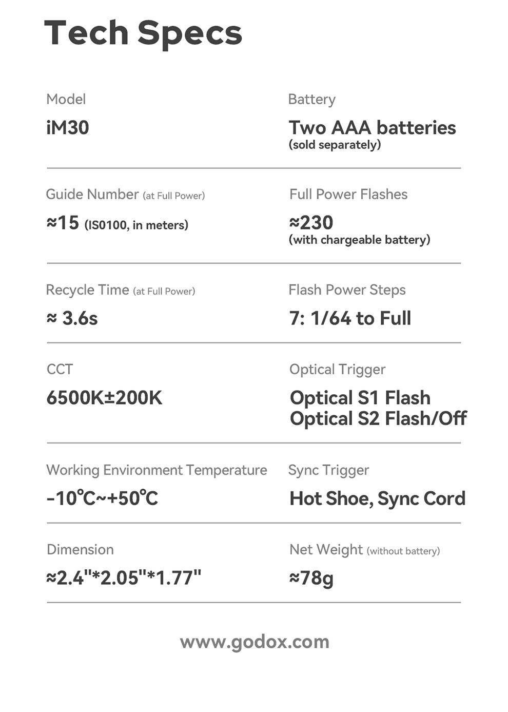 Godox IM30 Ultra-Compact Pocket Camera Flash – Guide No. 15, 7 Power Levels, Runs On AAA Batteries