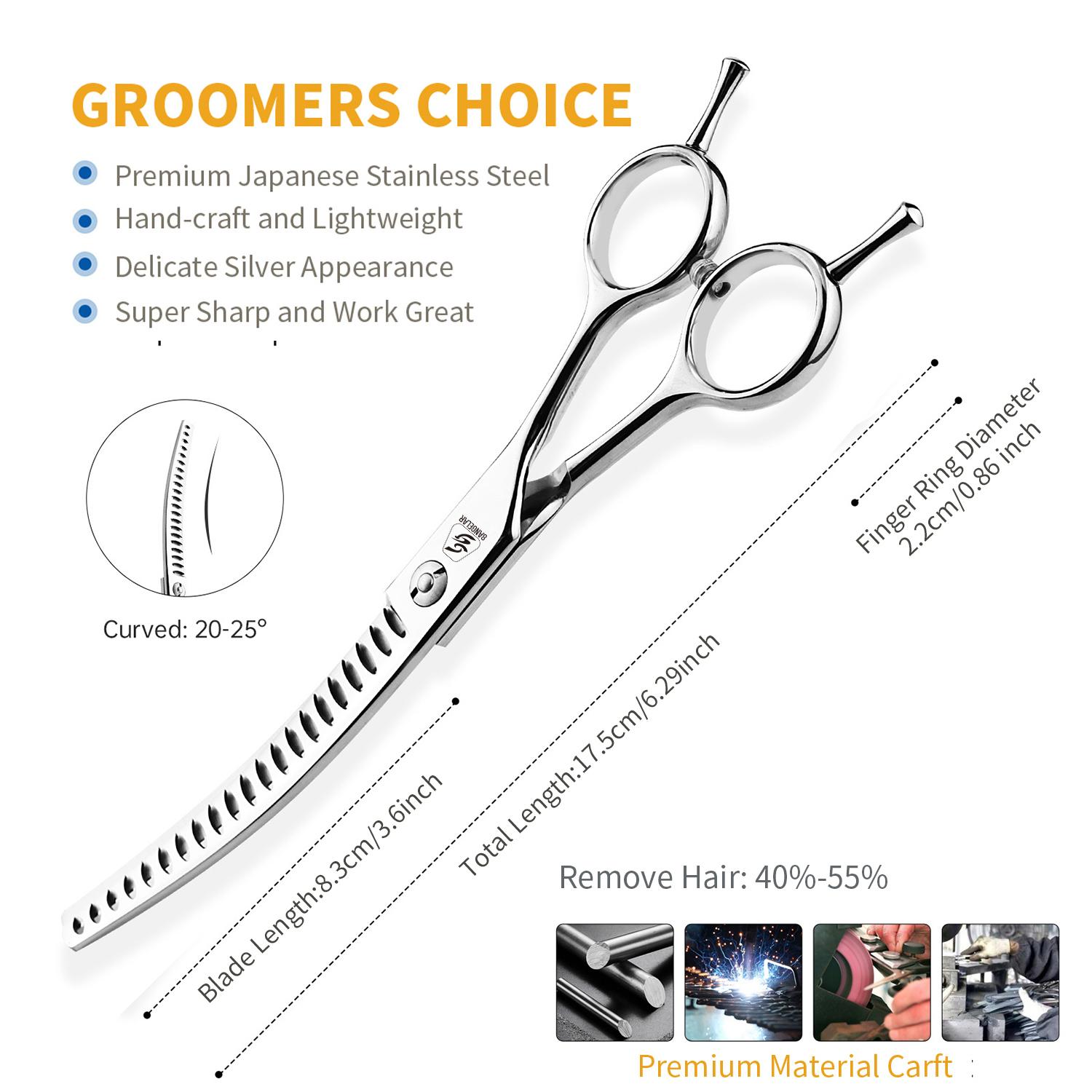 Sangelar 7 inch Silver Professional Pet Grooming Thinning Curved ...