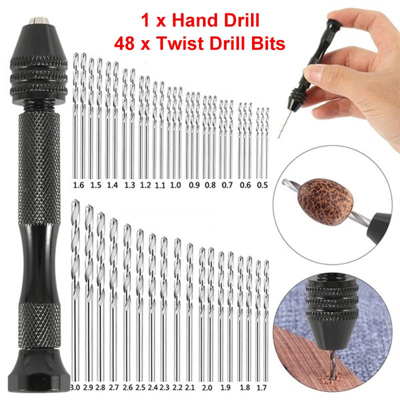 KIPRUN 49pcs Mini Micro Aluminum Hand Drill With Keyless Chuck HSS ...