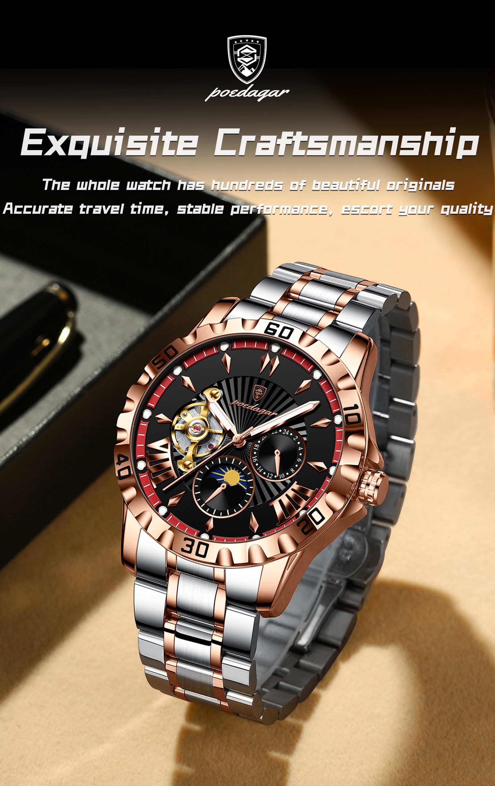 POEDAGAR Automatic Mechanical Men Watch Hollow Tourbillon Luxury ...