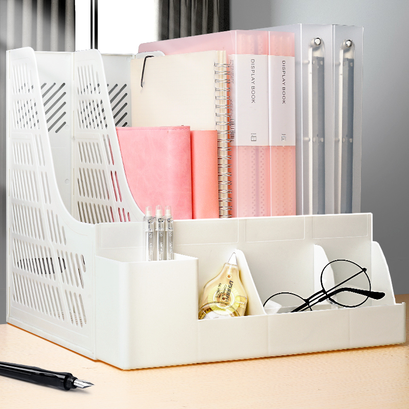 【Free pen holder】4 Column File Data Storage Rack PP Material Multi ...