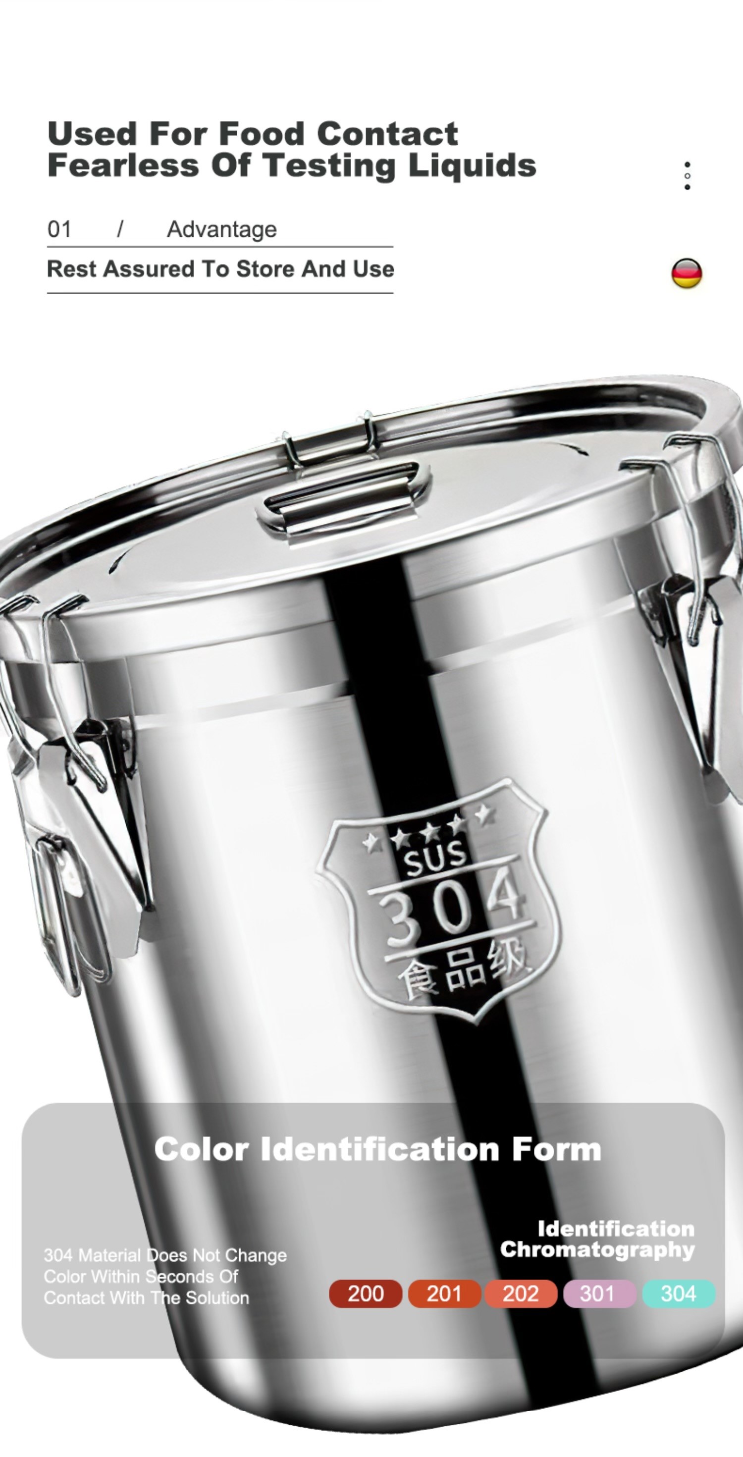 304 Stainless Food Storage Rice Dispenser Metal Bucket Large Capacity ...