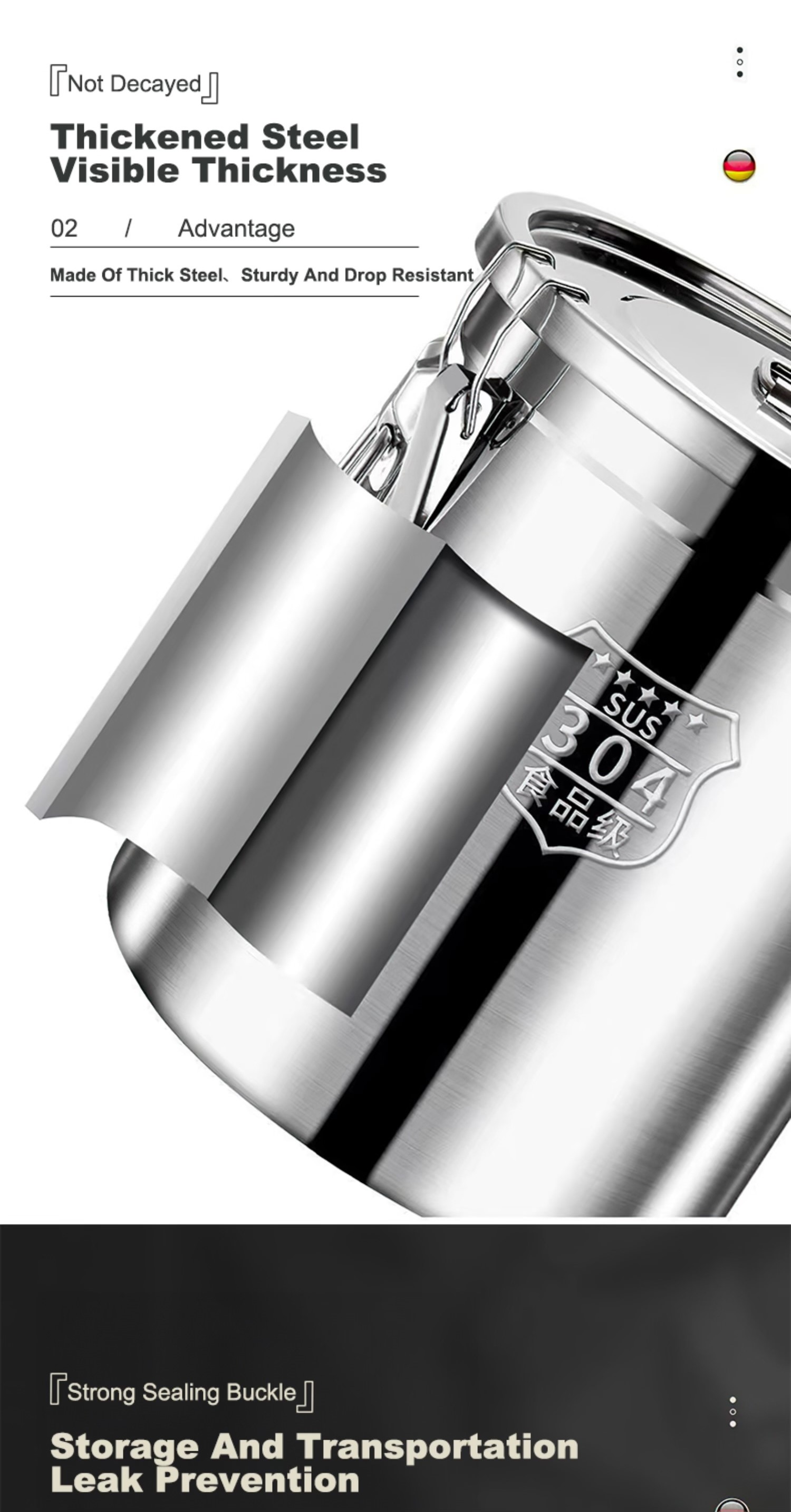 304 Stainless Food Storage Rice Dispenser Metal Bucket Large Capacity ...
