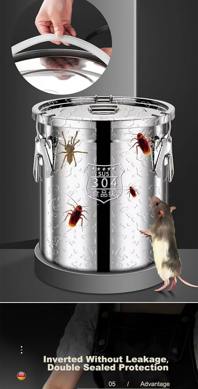 304 Stainless Food Storage Rice Dispenser Metal Bucket Large Capacity ...