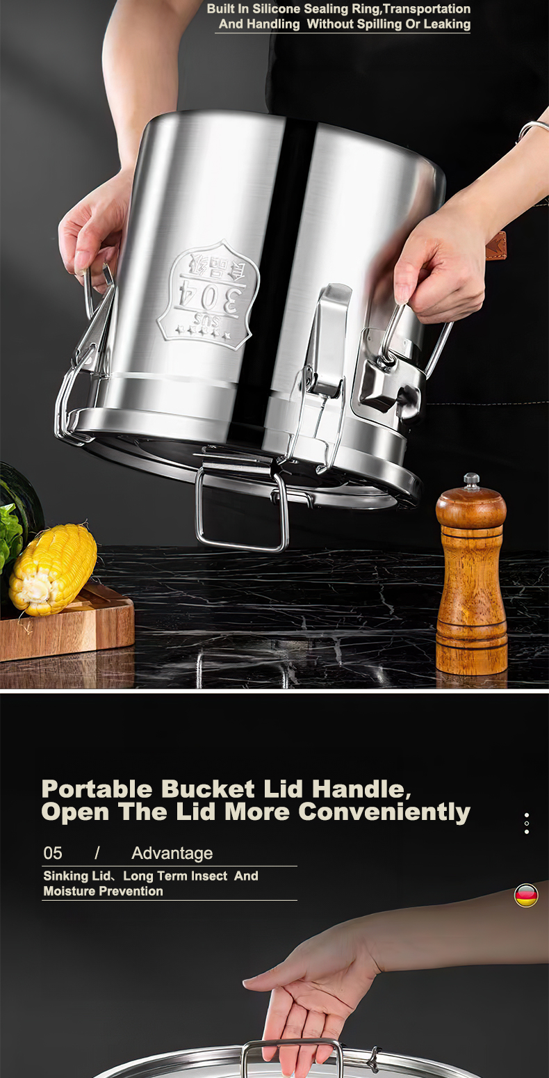 304 Stainless Food Storage Rice Dispenser Metal Bucket Large Capacity ...