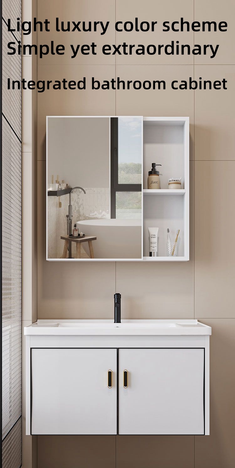 Aluminum Bathroom Cabinet With Mirror Light Lavatory Sink Complete Set ...