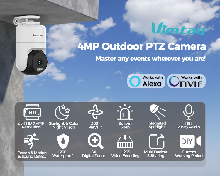 Outdoor CCTV Camera WIFI VIMTAG IP Camera 4MP 360 Auto Track Color ...
