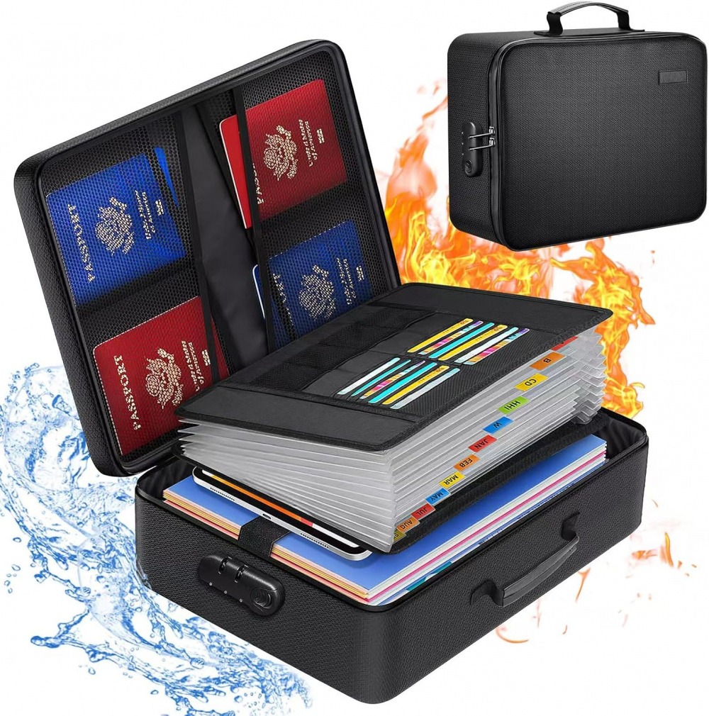 Long 3 Layer Waterproof Fireproof Document Organizer Document Box Bill ...