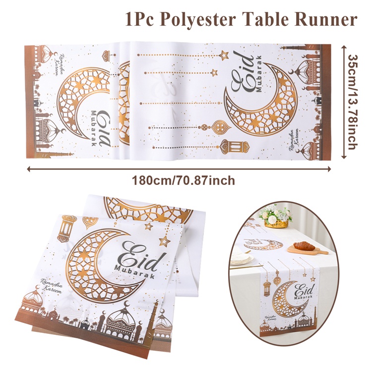 180*35CM White Gold EID Mubarak Table Runner Islamic Muslim Party ...