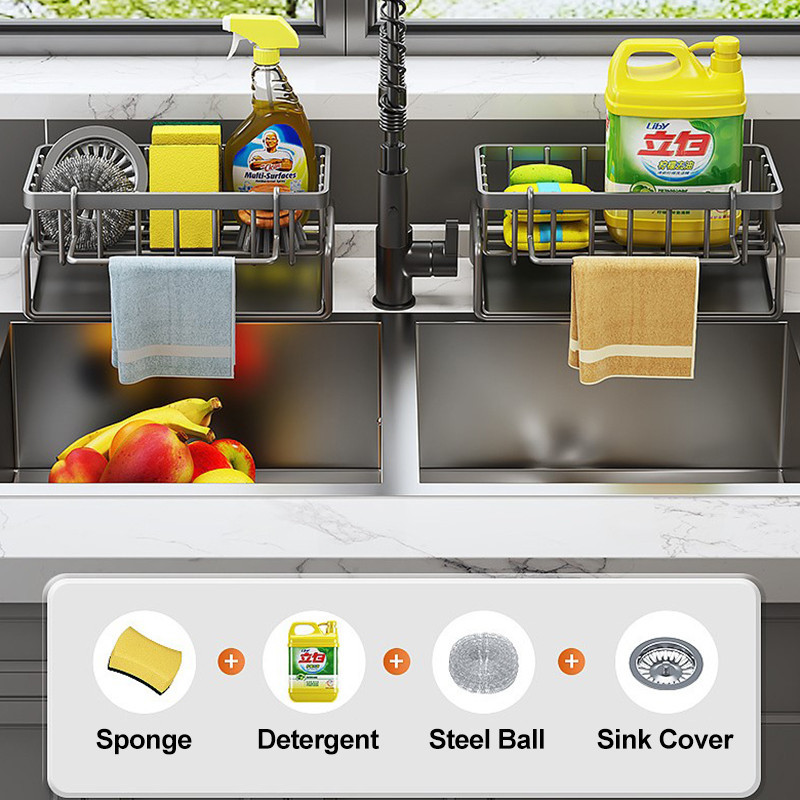 Sponge Drainer Rack With Tow Holder Kitchen Bathroom Sink Organizer ...