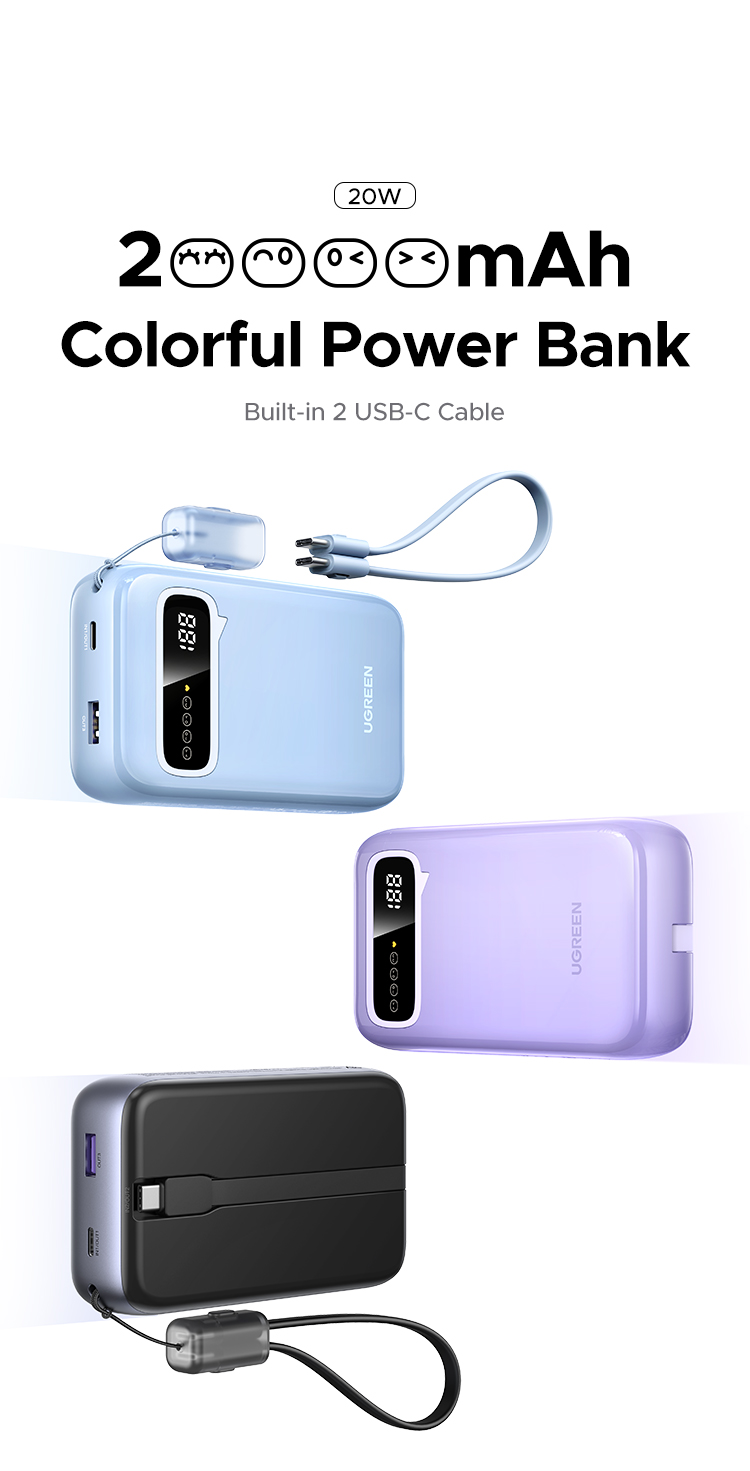 Power Bank 20000Mah 22.5W Batterie Externe Pd3.0 Qc4.0 Quick Charge, Double Câble Intégré 4