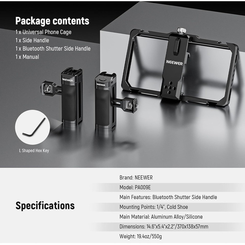 NEEWER Universal Phone Cage Video Rig with Bluetooth Shutter Side ...