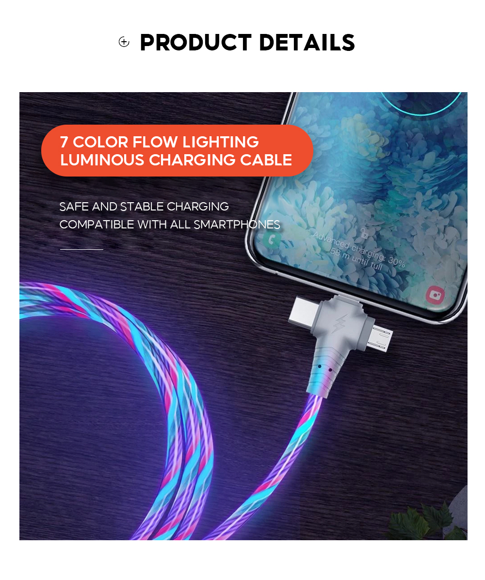 3 in 1 Led Fast Charging Cable Usb Type-c Charger Fast Mico and 8-pin ...