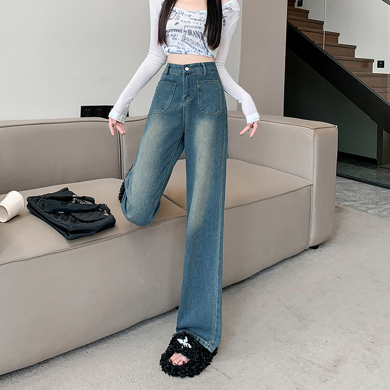 Washed Denim Wide Leg Pants