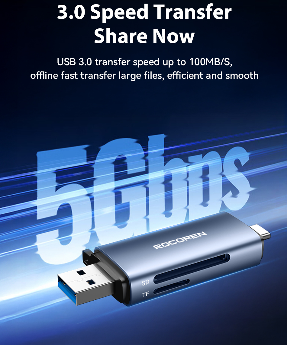 Rocoren Fast Card Reader 2 in 1 SD TF OTG Type-C& USB 3.0 Smart Memory ...