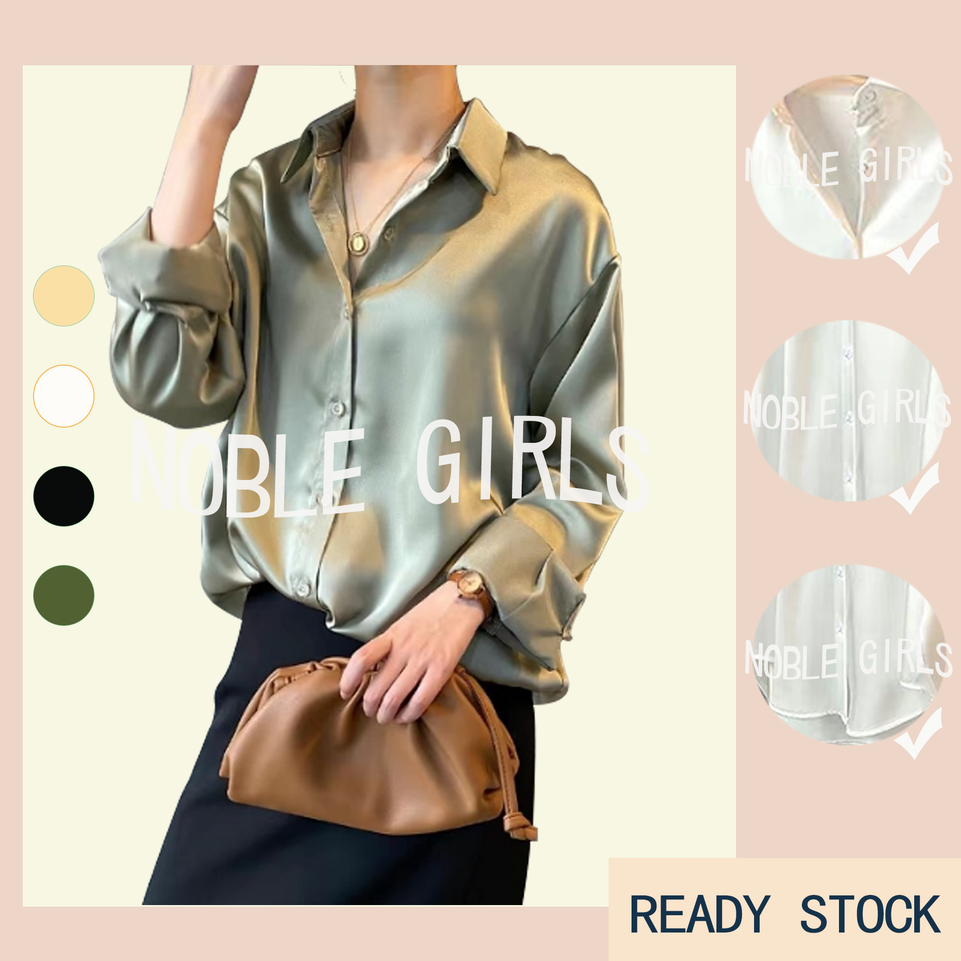 Blusa Donna Larga Manica Lunga - Camicia Basic Giapponese Autunno Primavera - Tinta Unita