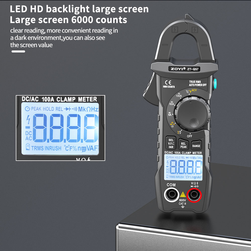 Zoyi ZT-QS7 Digital Clamp Meter High Precision MAh VFC NCV AC Current ...