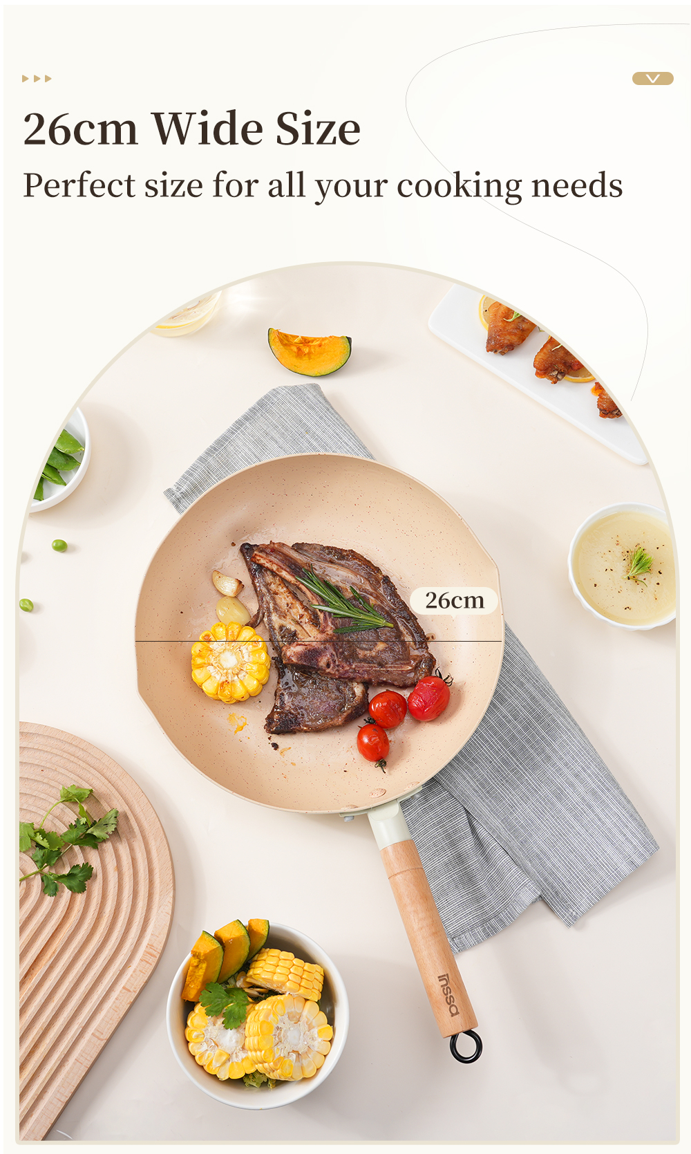 Simplus 26cm Frying Pan Wok Non Stick PFOA Free With Wooden Handle ...