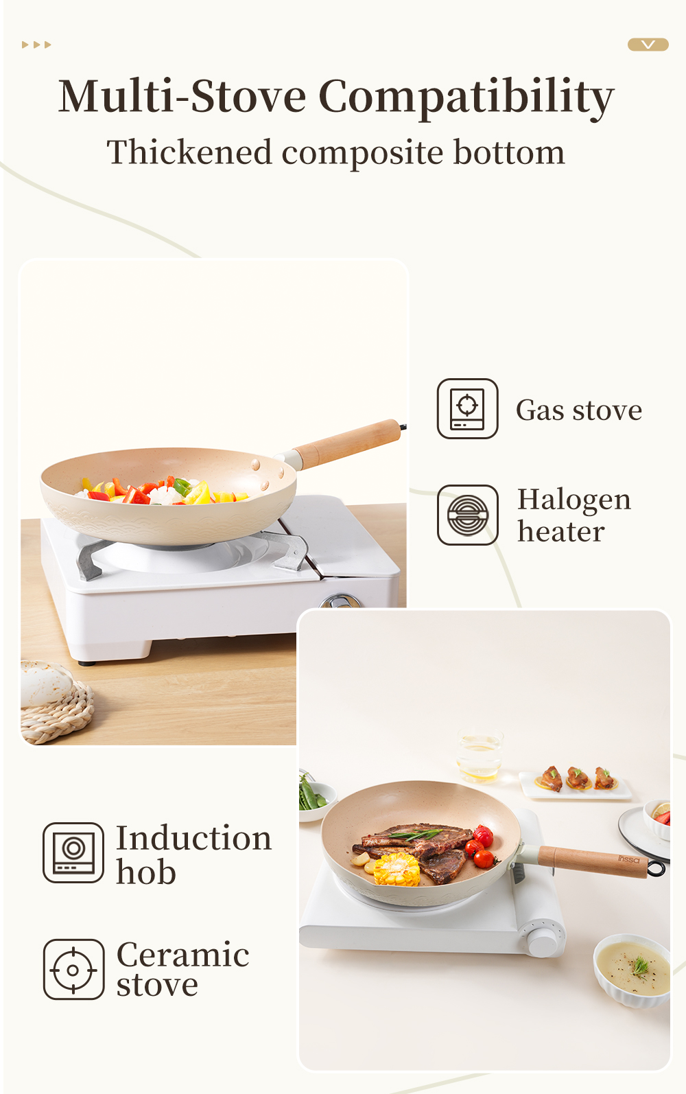 Simplus 26cm Frying Pan Wok Non Stick PFOA Free With Wooden Handle ...