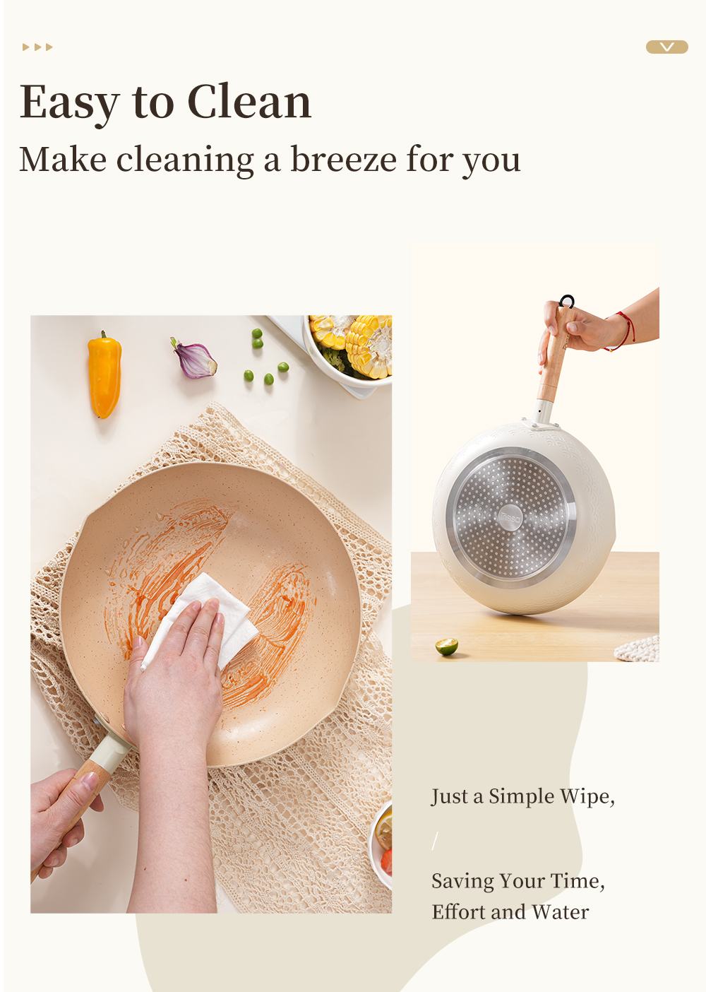 Simplus 26cm Frying Pan Wok Non Stick PFOA Free With Wooden Handle ...