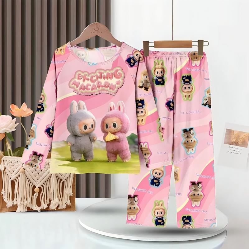 Ready Stock Girls Pajamas Sweet Labubu Cartoon Children Homewear Long ...