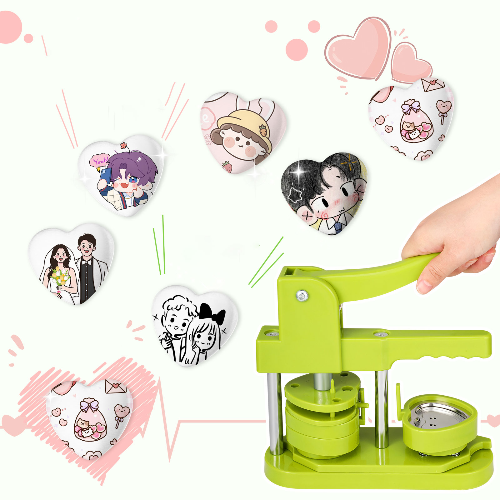 Local Warehouse Cod 57mmx53mm Heart Shape Button Badge Maker Machine