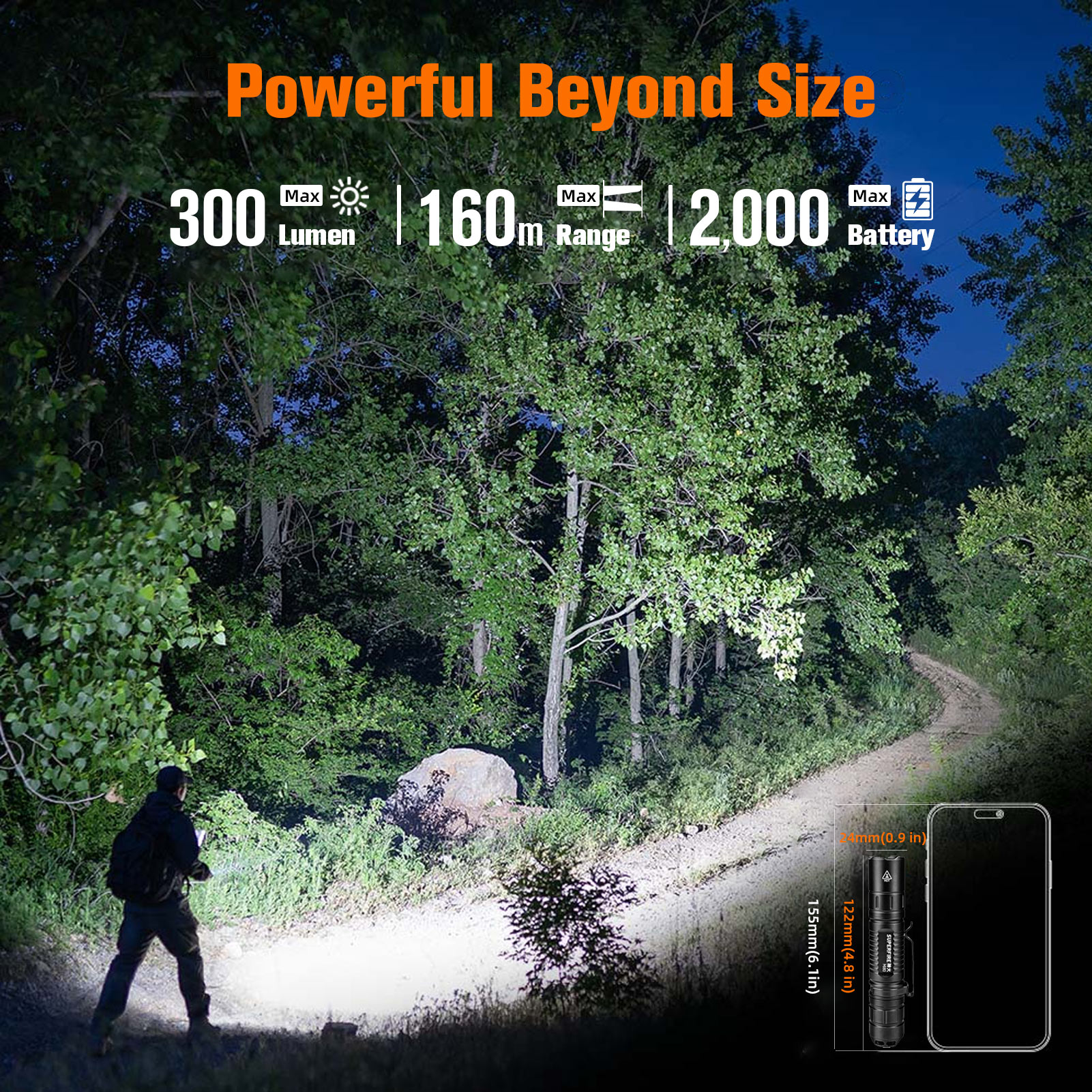 SUPERFIRE MI80 3W Super Bright Led Flashlight 2000mAh Battery Long ...