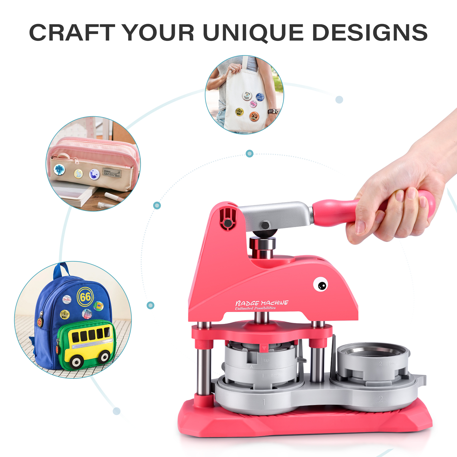 [Local delivery] Button Badge Maker Machine, 25+32+58mm 3 Molds DIY Pin ...